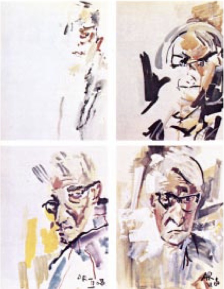 Progression of self portraits by an artist with hemispatial neglect, showing gradual remediation of the neglect over time.