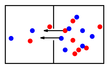 Diffusion is the other major force at work in neurons — it causes each ion individually to balance out its concentration uniformly across space (i.e., on both sides of the chamber). Concentration imbalances can then cause ions to flow, creating a current, just like electrical potential forces.
